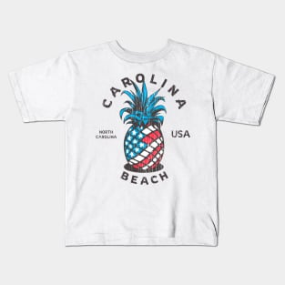 Carolina Beach, NC Summertime Vacationing Patriotic Pineapple Kids T-Shirt